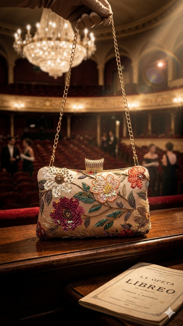 Champagne Garden Sequin & Beaded Box Clutch