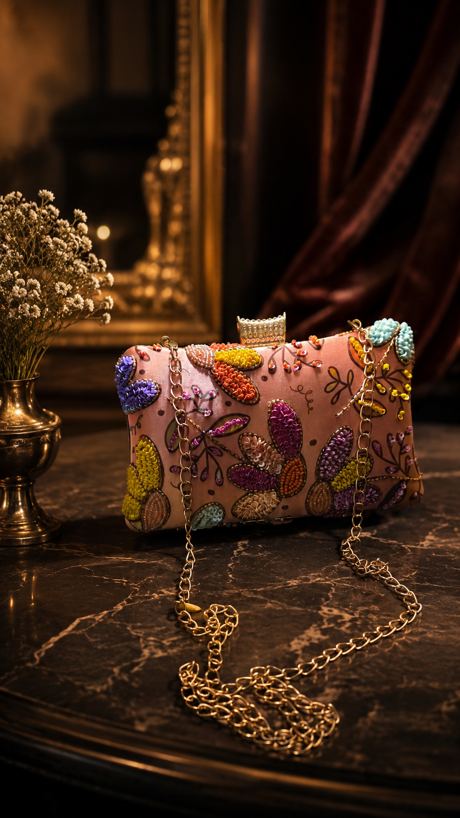 Peach Garden Embellished Clutch
