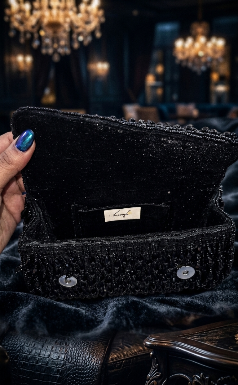 Black Beaded Statement Shoulder Bag