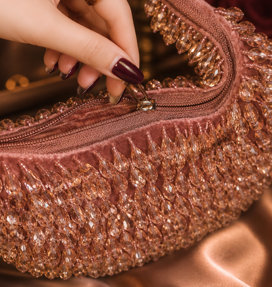 Crystal Cascade Half-moon Bag ROSE-GOLD