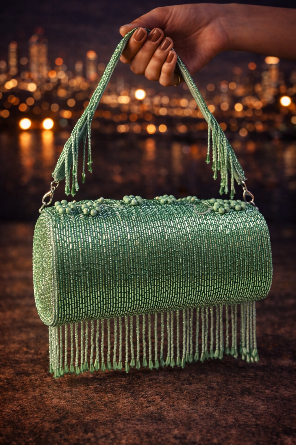 Emerald Bloom Embellished green bag