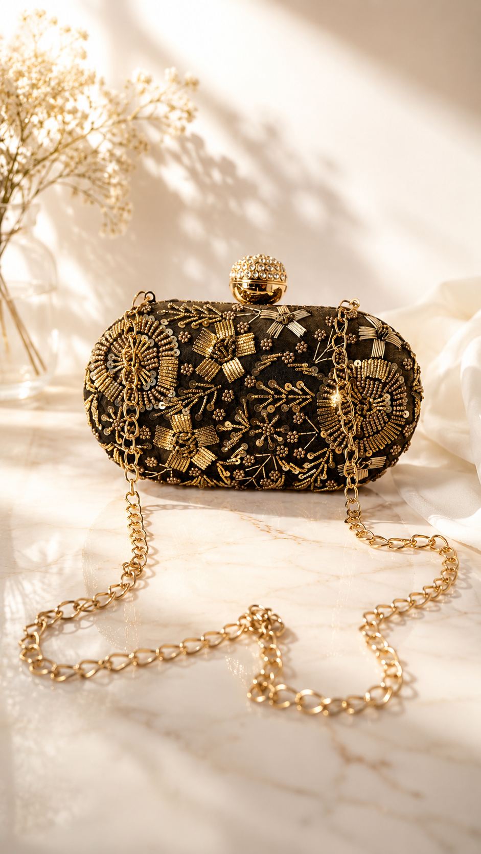Golden Bloom Embellished Evening Clutch