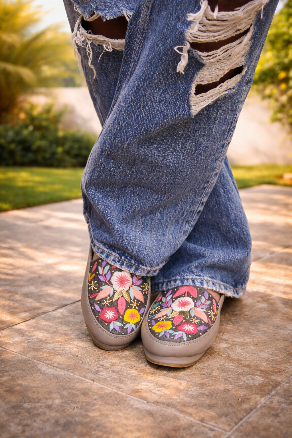 BloomCraft Embroidered Slip-On Loafers