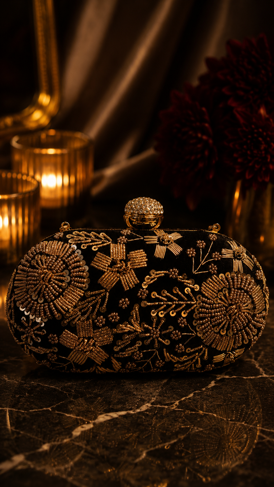 Midnight Bloom Embellished Clutch
