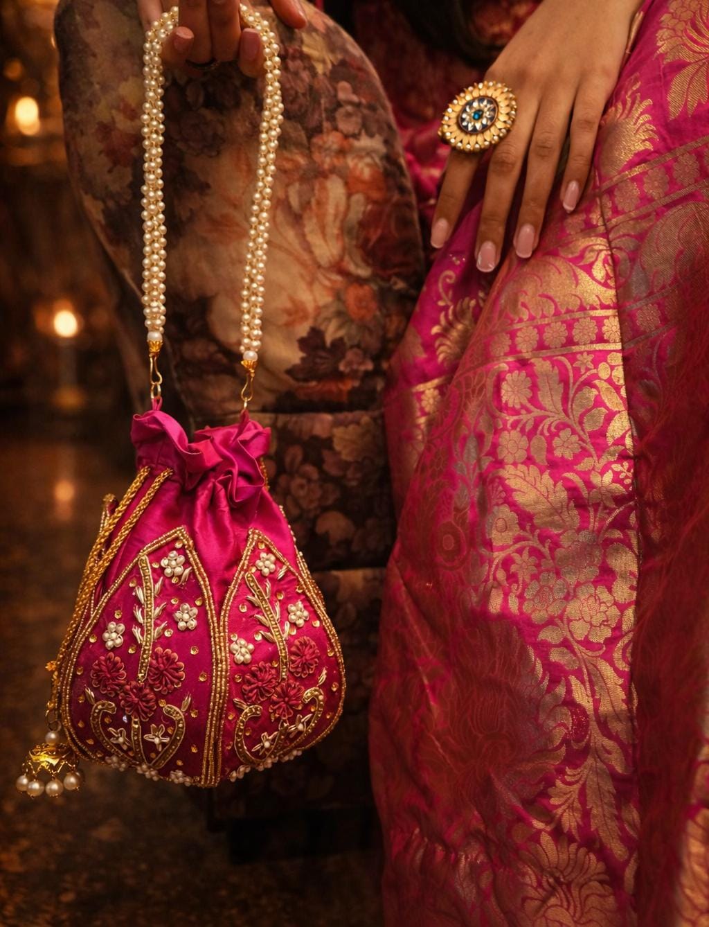 Silk Lotus Potli Bag (PINK)