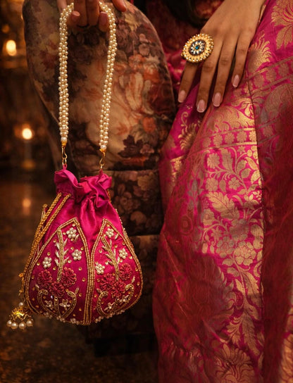 Silk Lotus Potli Bag (PINK)