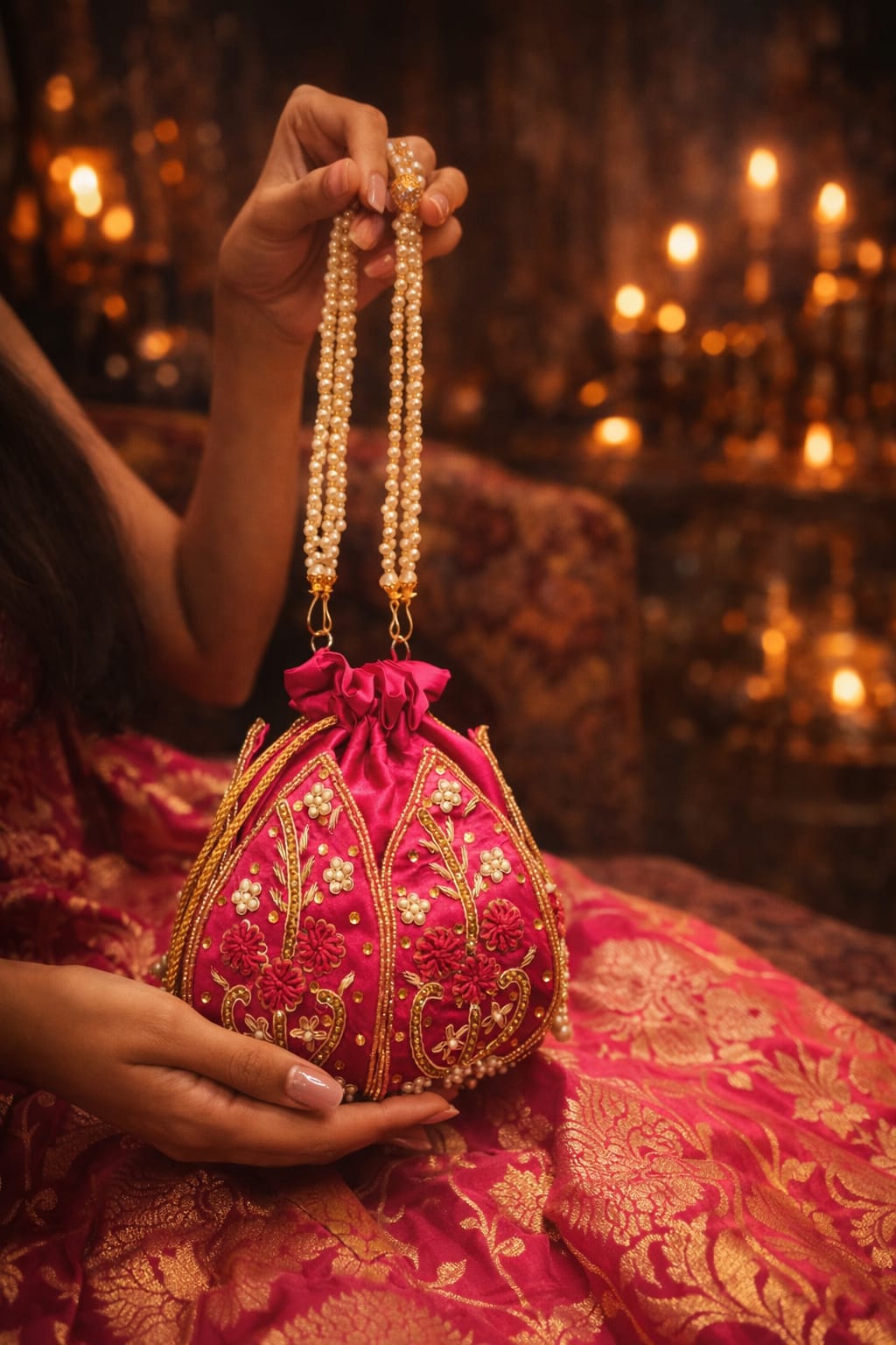 Silk Lotus Potli Bag (PINK)