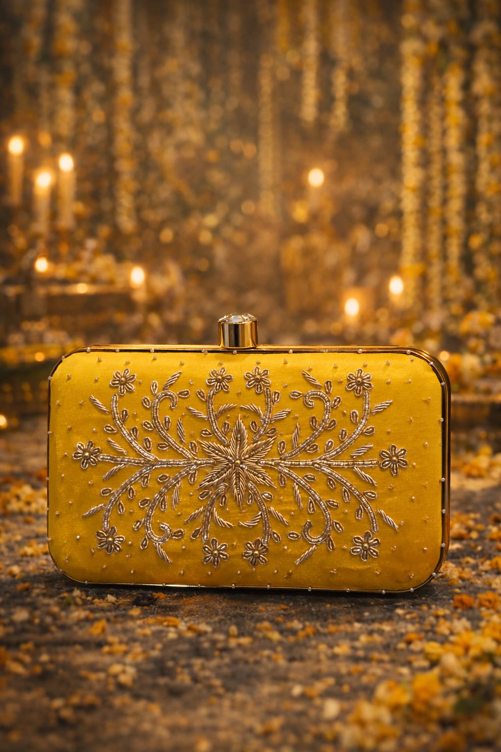 Yellow Embroidered Clutch