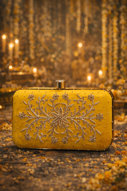 Yellow Embroidered Clutch