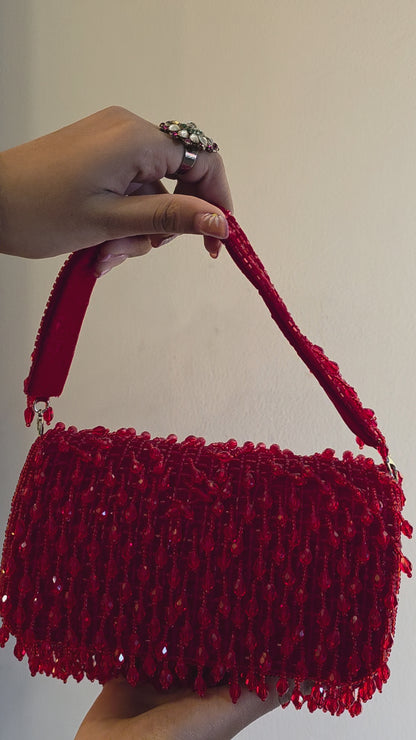 Hot Red Handcrafted Beaded Bag