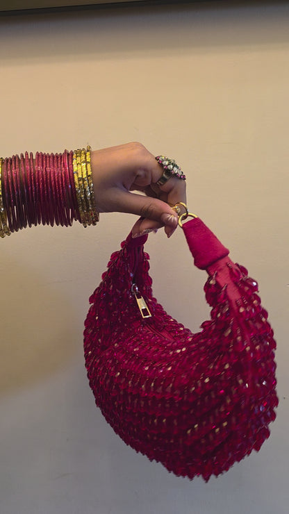 Crystal Cascade Half-moon Bag RED