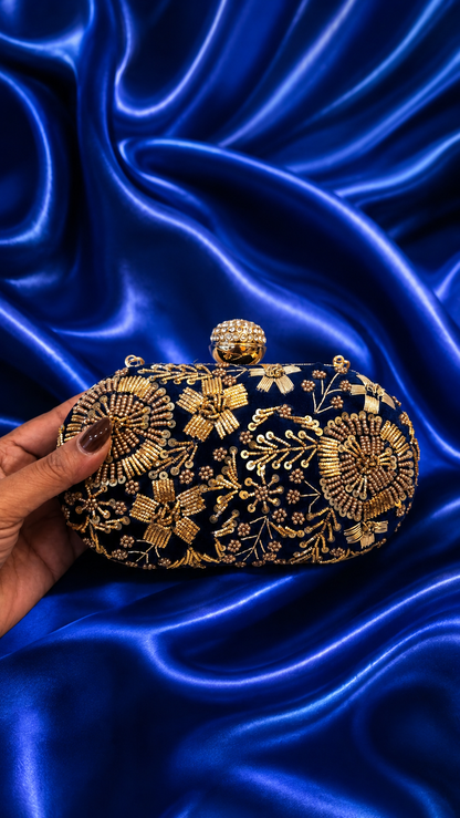 Royal Blue Regal Bloom Embellished Clutch