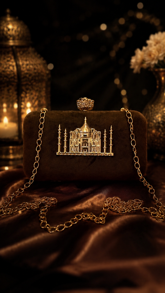 Taj Heritage Velvet Clutch – Chocolate Brown