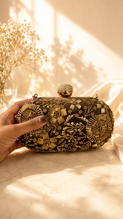 Golden Bloom Embellished Evening Clutch