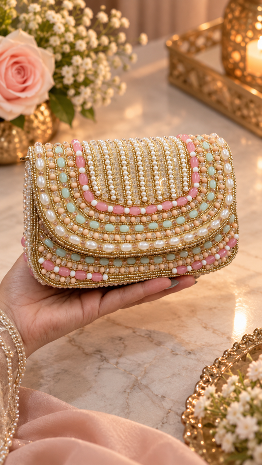Pastel Pearl & Beaded Embellished Handbag