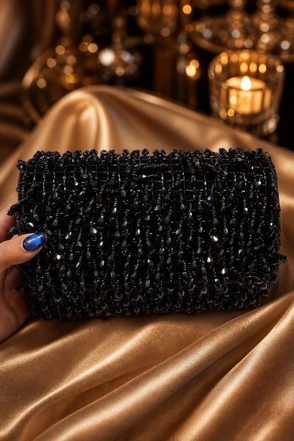 Black Beaded Statement Shoulder Bag