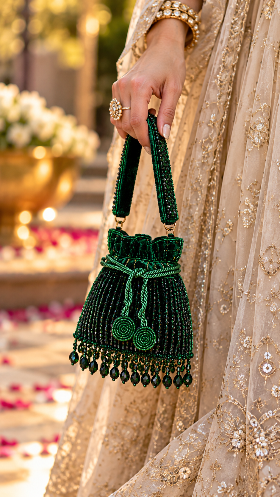 Emerald Luxe Beaded Mini Potli Bag