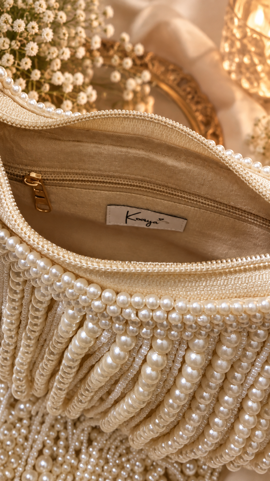 Pearl Cascade Handcrafted Handbag – Off-White