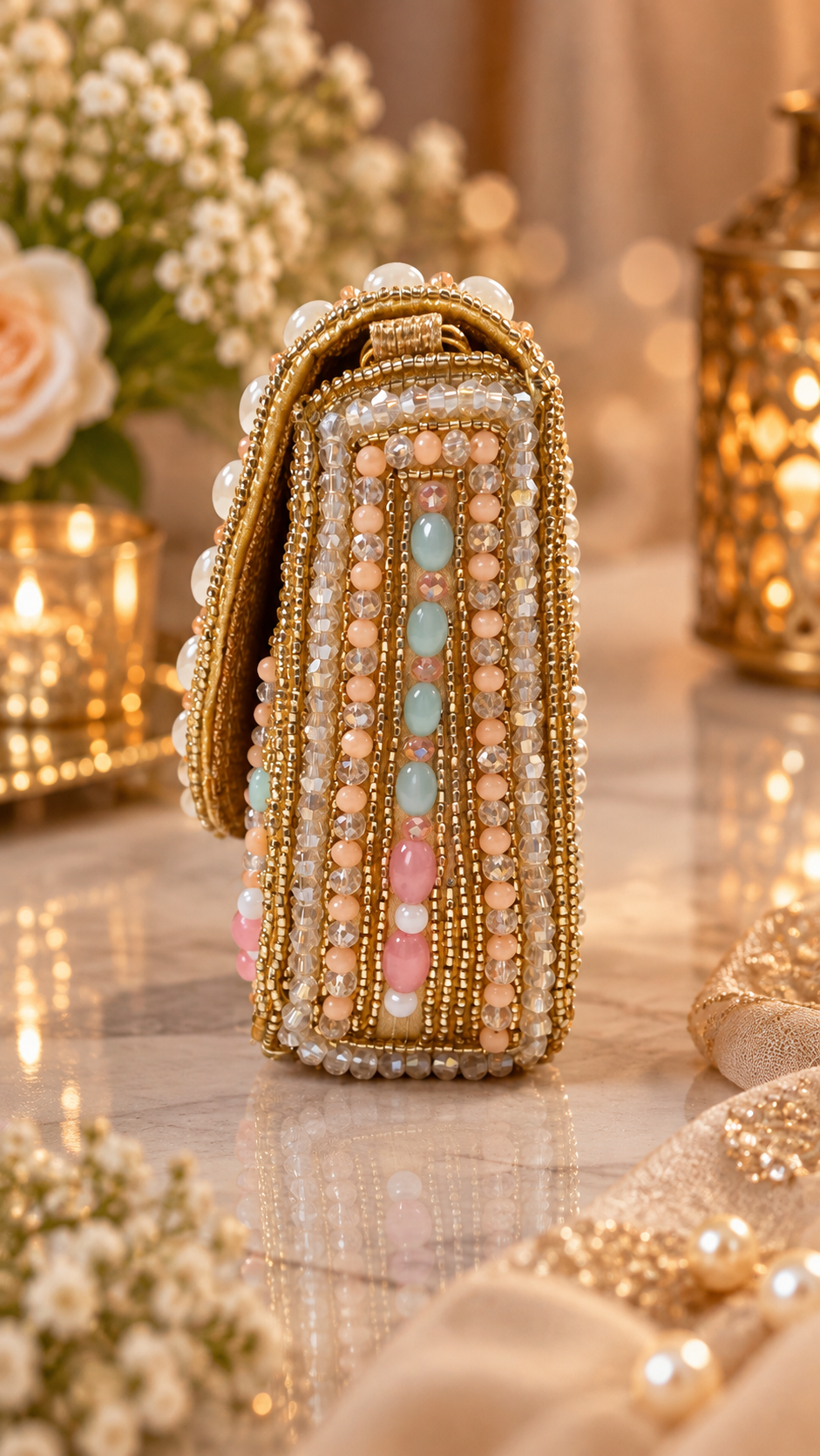 Pastel Pearl & Beaded Embellished Handbag