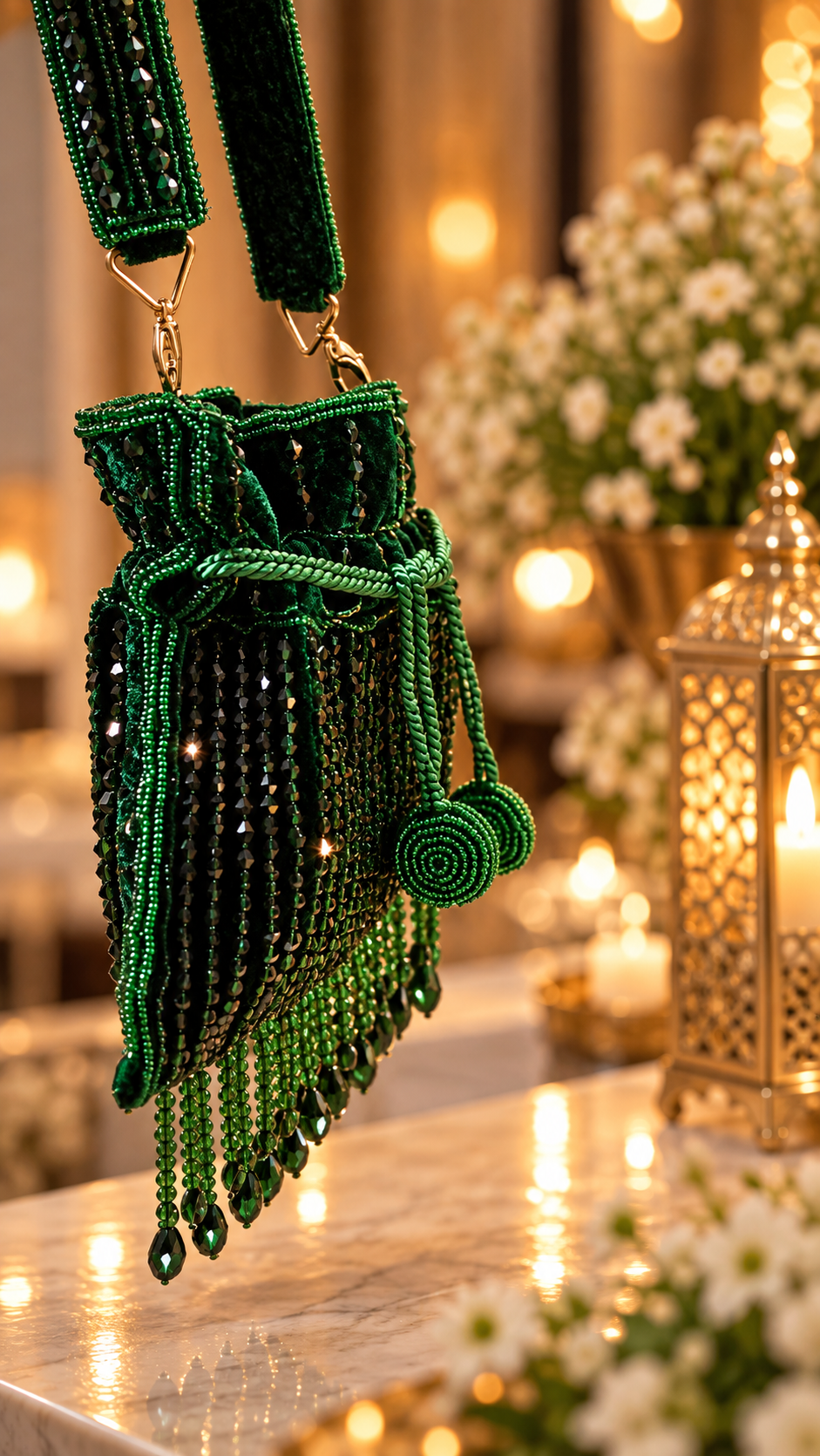 Emerald Luxe Beaded Mini Potli Bag