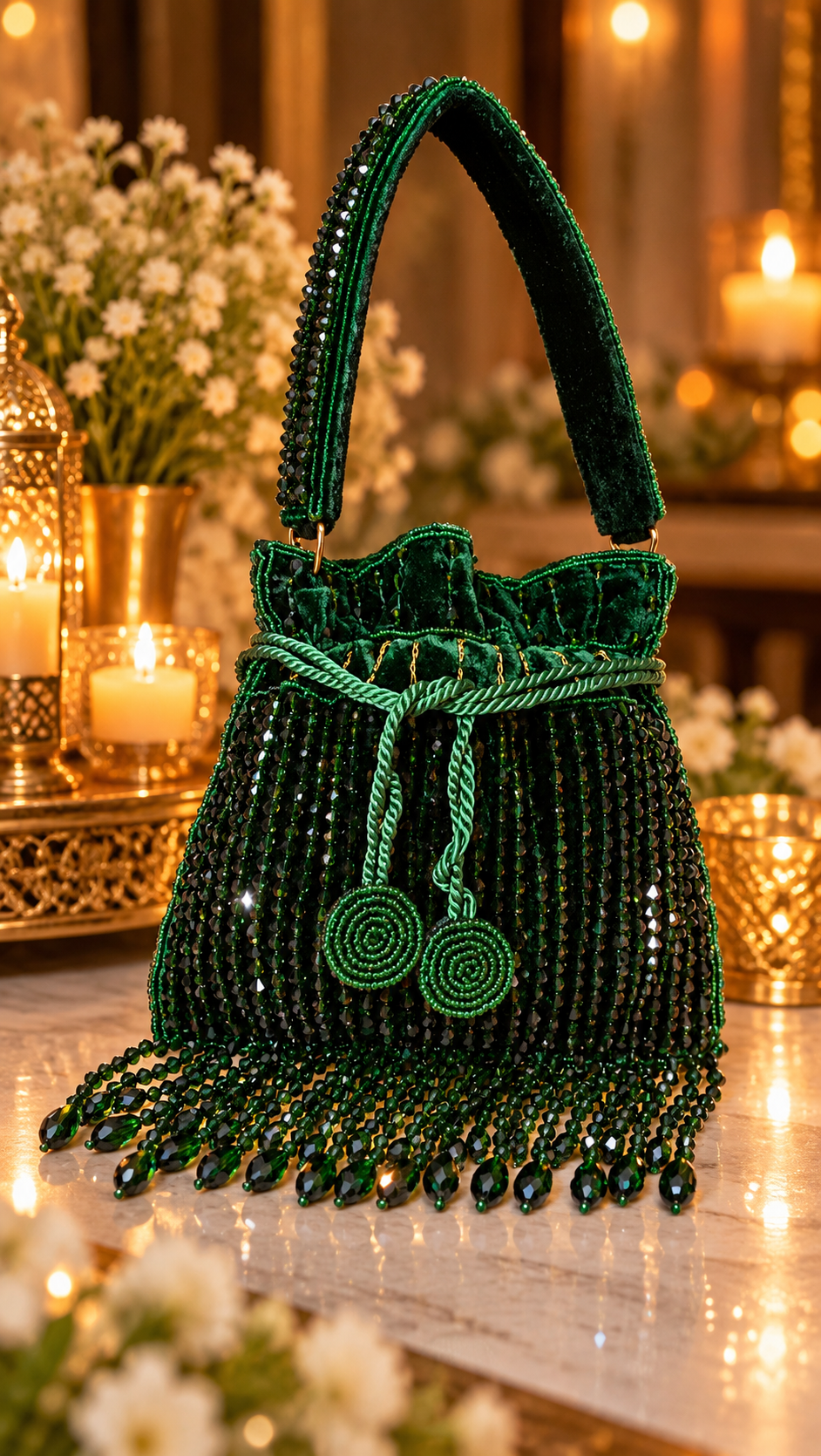 Emerald Luxe Beaded Mini Potli Bag