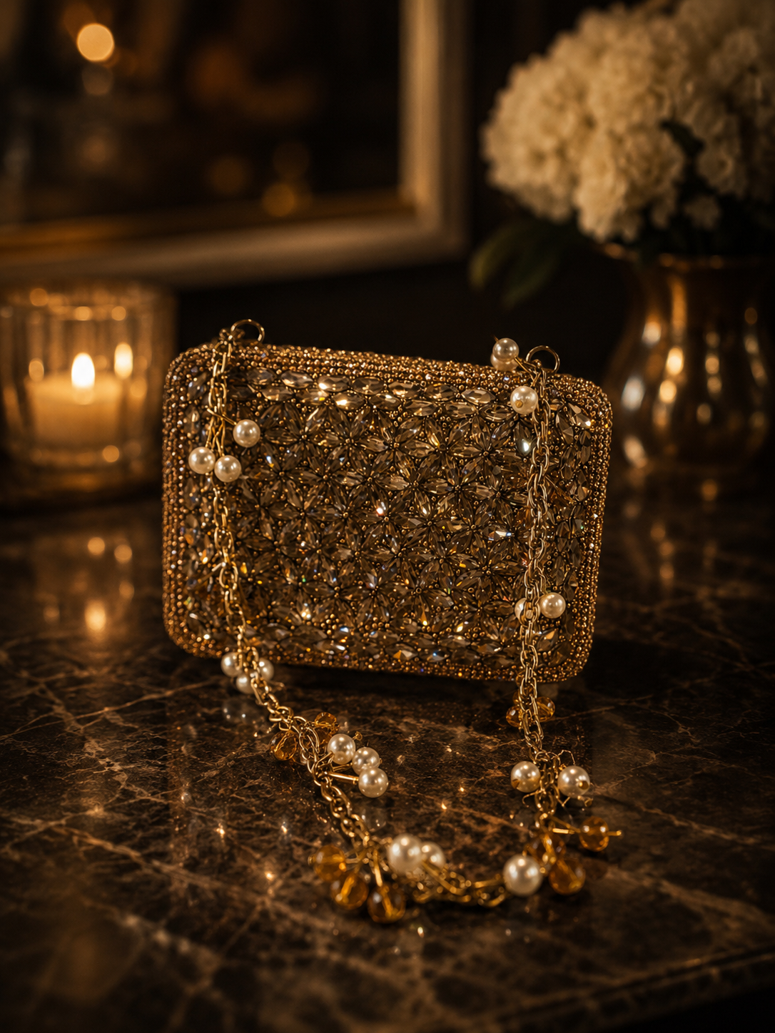 Antique Bronze Crystal Mini Clutch