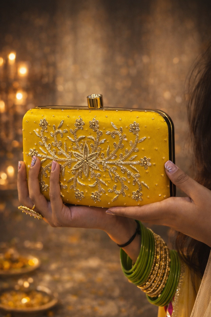 Yellow Embroidered Clutch