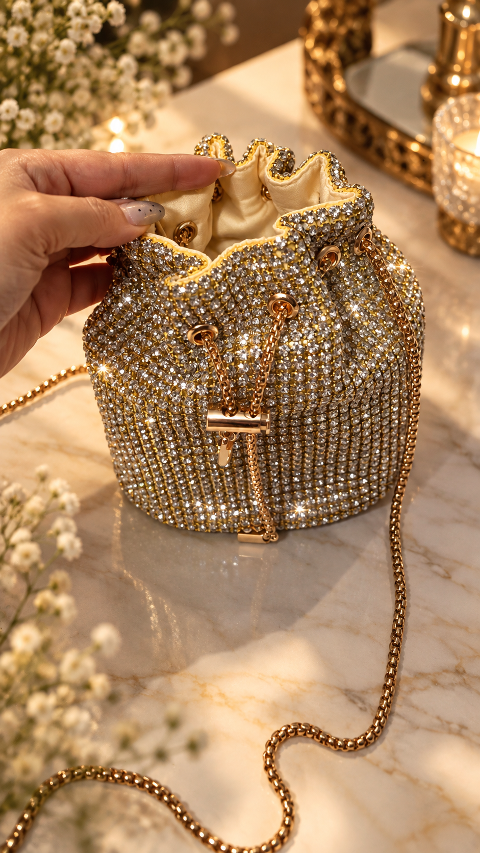Golden Crystal Luxe Potli Bag