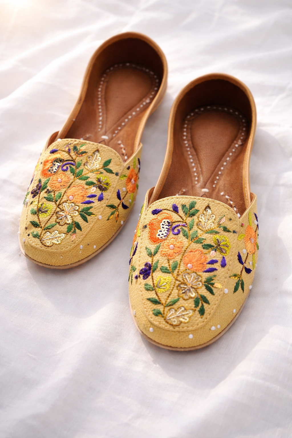 Mustard beige base with multicolor embroidery