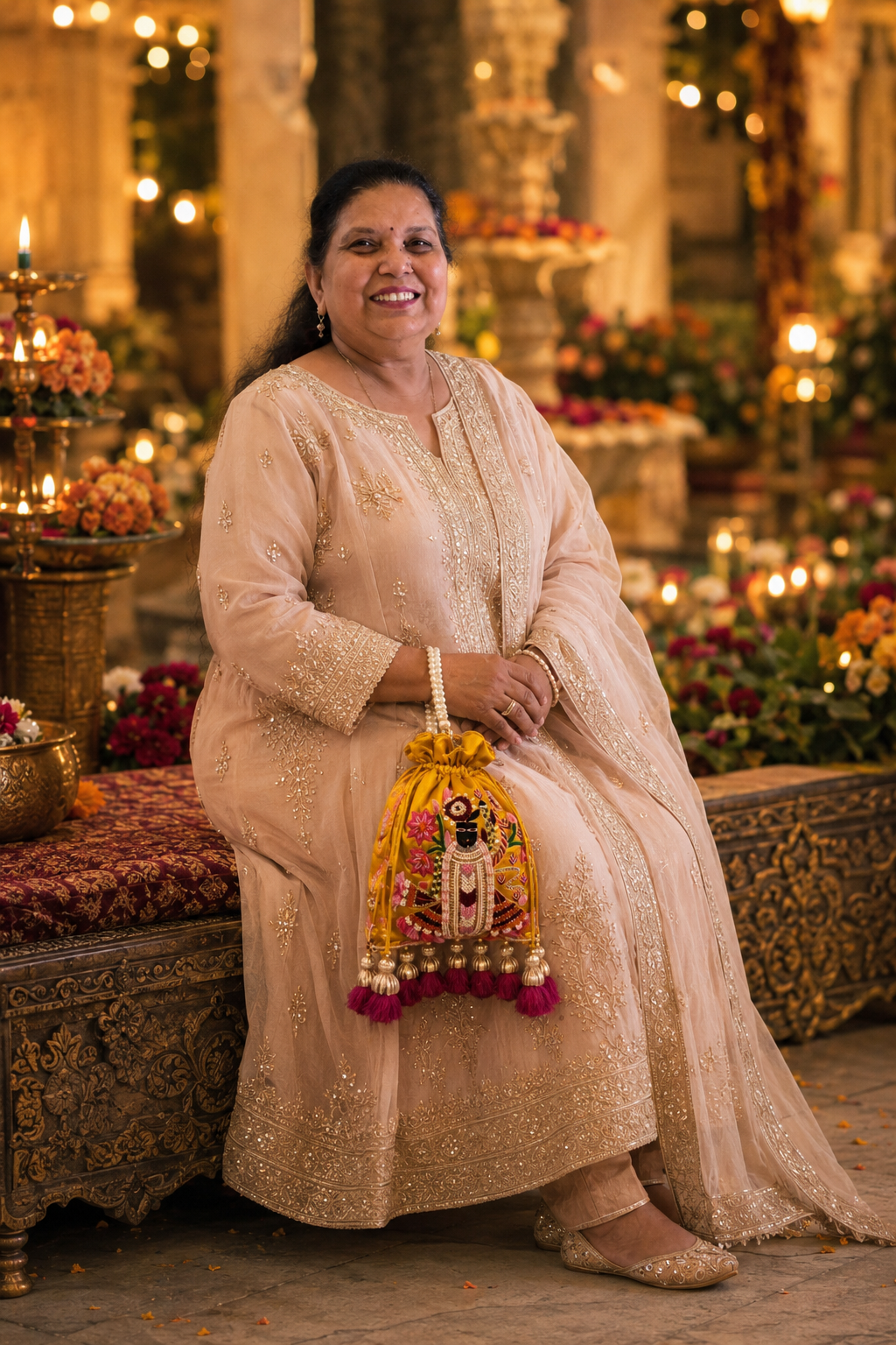 Shreenathji Embroidered Yellow Potli