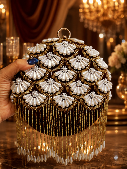 Pearl Round Clutch with tassels