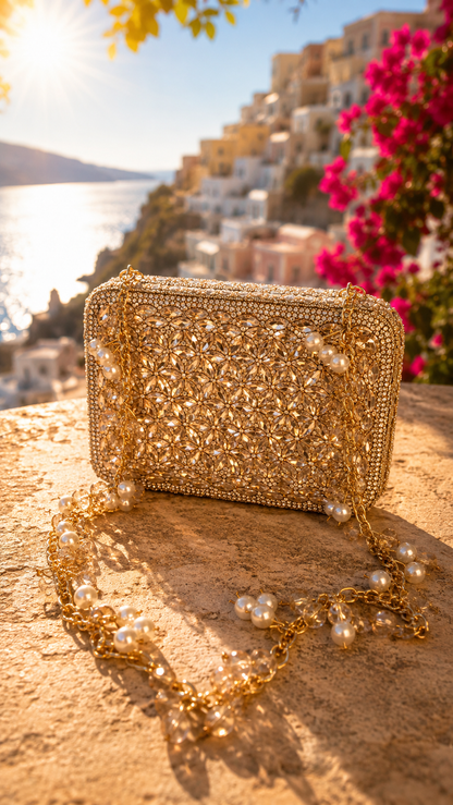 Crystal Bloom Mini Clutch – Champagne Gold