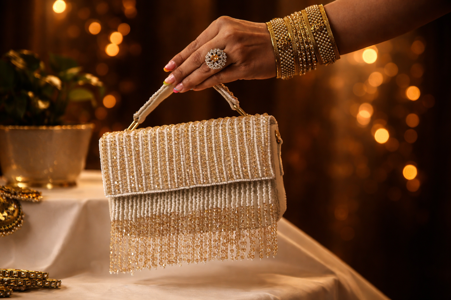 Ivory Gold Cascade bag