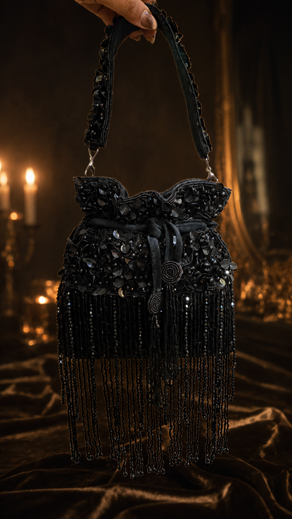 Midnight Fringe Embellished Potli Bag