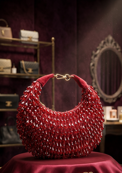 Crystal Cascade Half-moon Bag RED