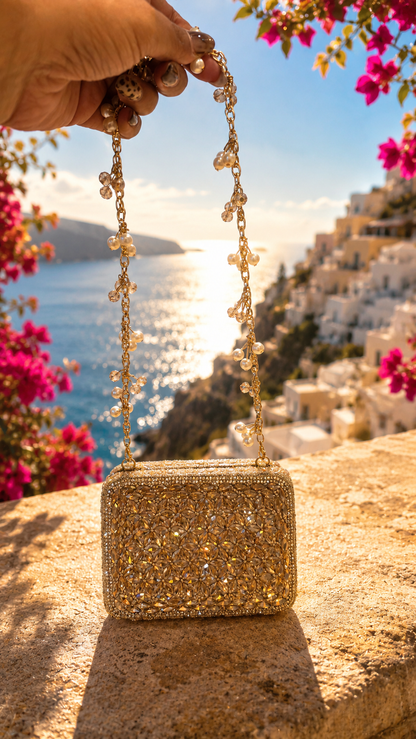 Crystal Bloom Mini Clutch – Champagne Gold