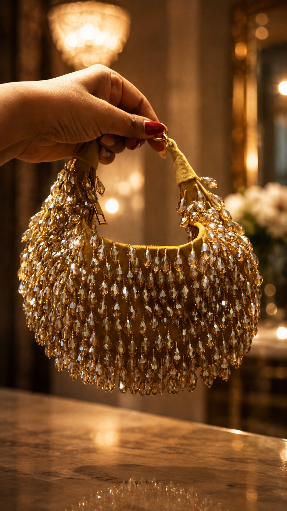 Crystal Cascade Half-moon Bag GOLD