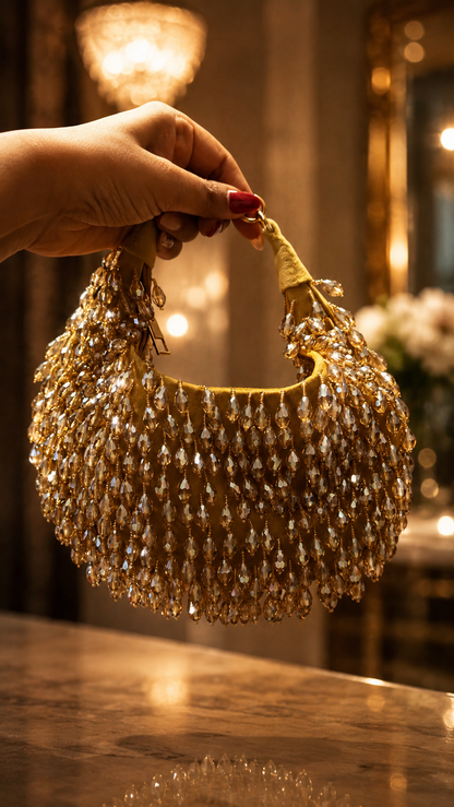 Crystal Cascade Half-moon Bag GOLD