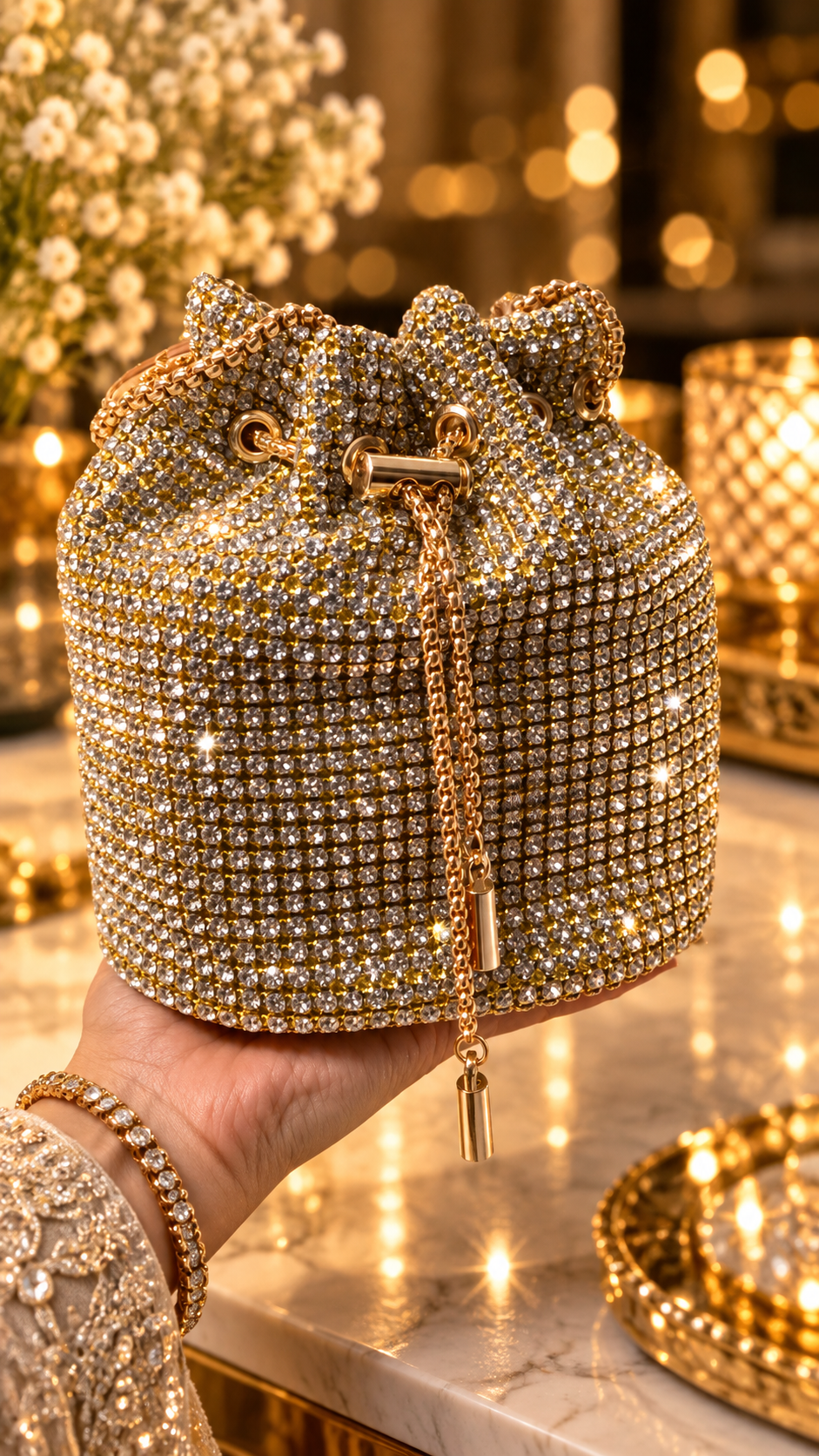 Golden Crystal Luxe Potli Bag