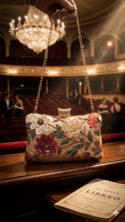 Champagne Garden Sequin & Beaded Box Clutch