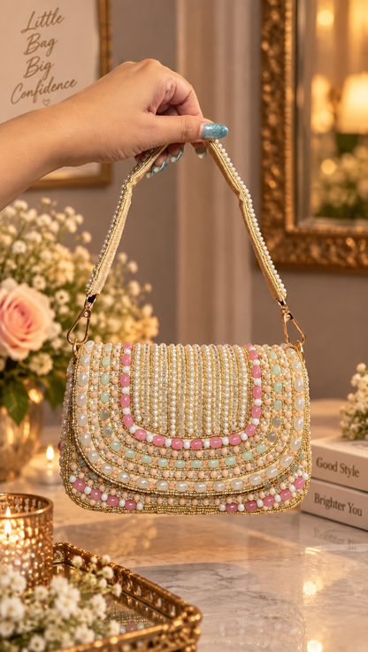 Pastel Pearl & Beaded Embellished Handbag