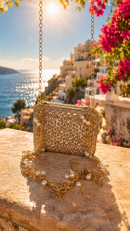 Crystal Bloom Mini Clutch – Champagne Gold