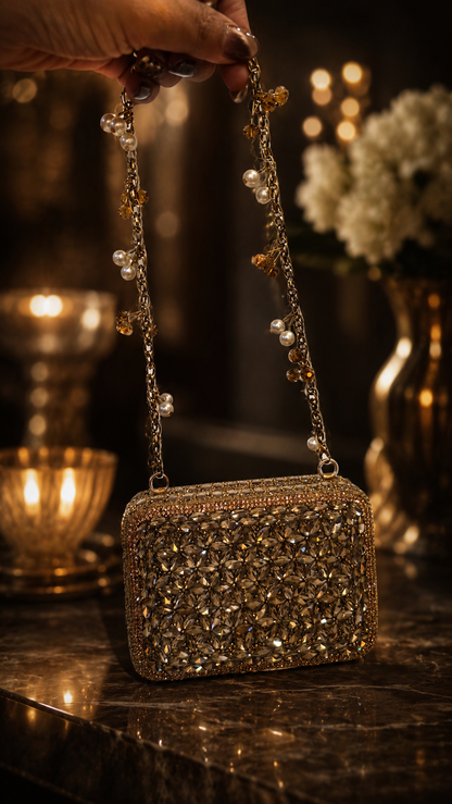 Antique Bronze Crystal Mini Clutch