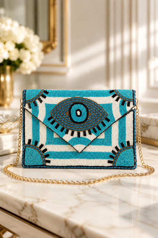 Evil Eye Beaded Envelope Bag