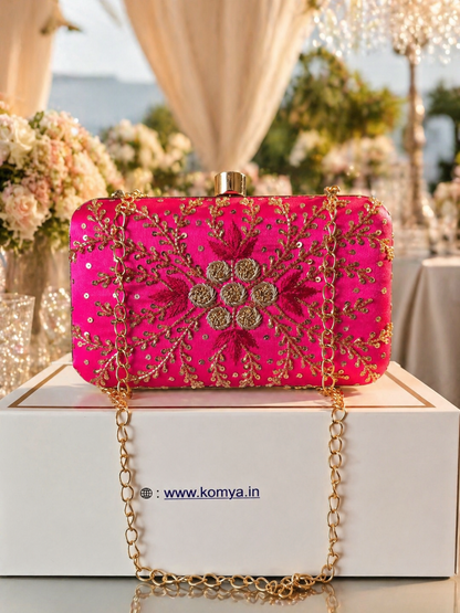 Rani Pink Zardozi Jutti & Clutch Bag Combo
