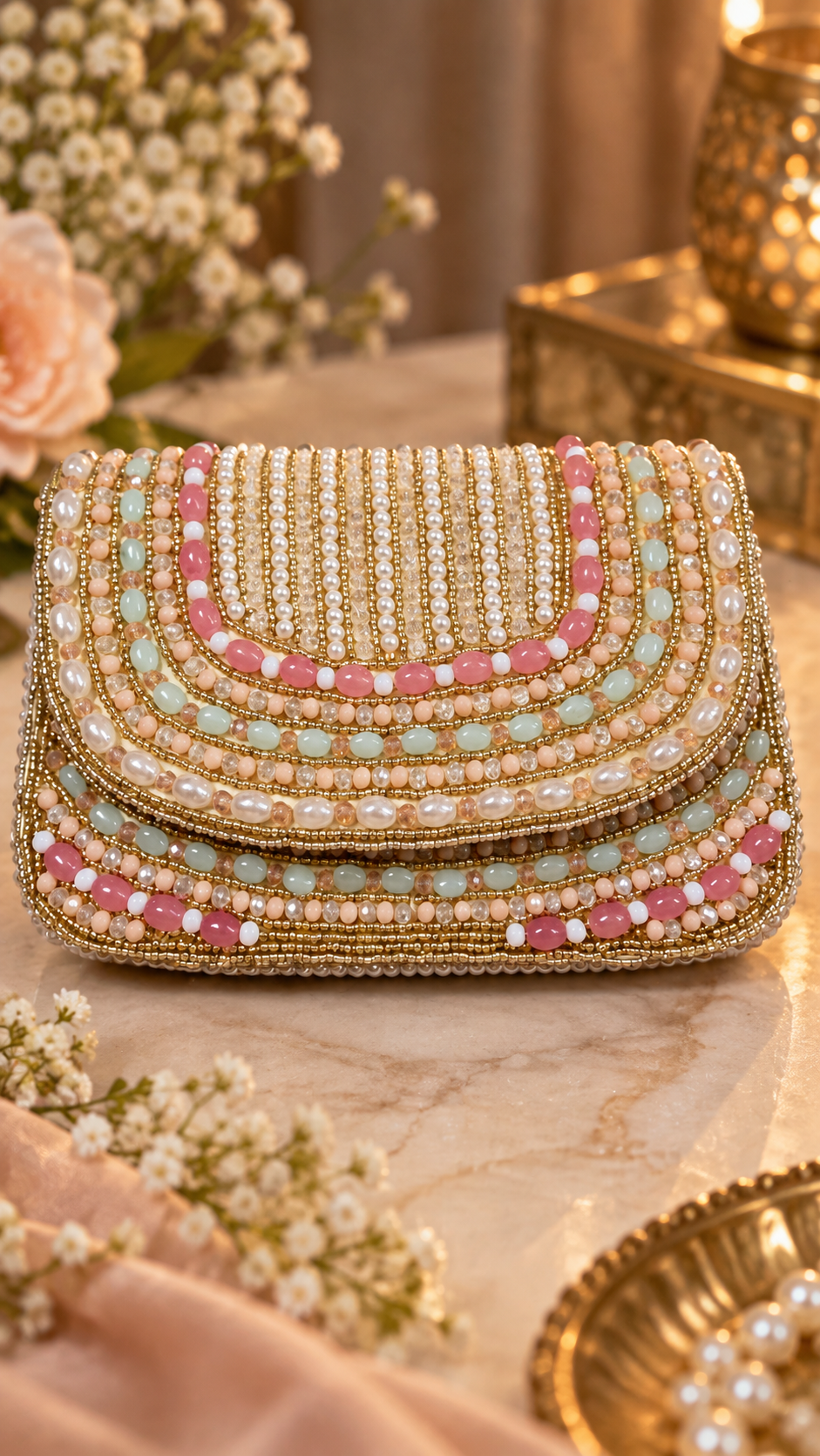 Pastel Pearl & Beaded Embellished Handbag