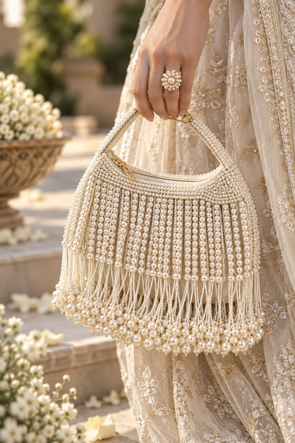 Pearl Cascade Handcrafted Handbag – Off-White