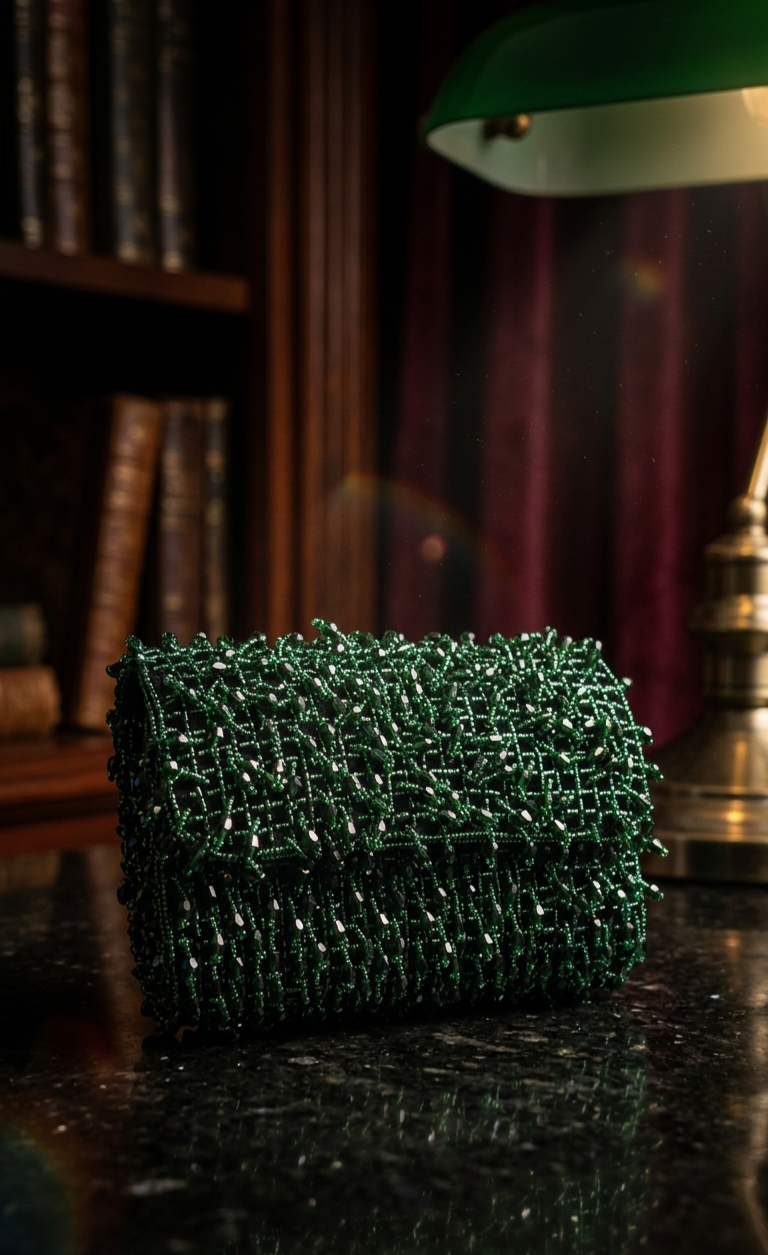 Green Emerald Beaded Shoulder Bag