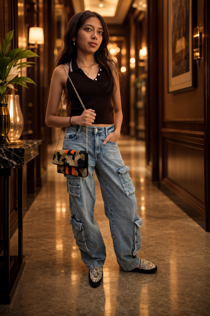Midnight Bee Beaded Clutch