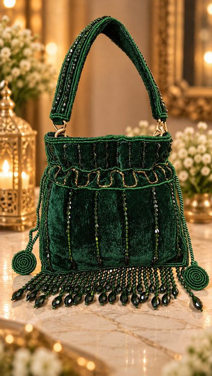 Emerald Luxe Beaded Mini Potli Bag
